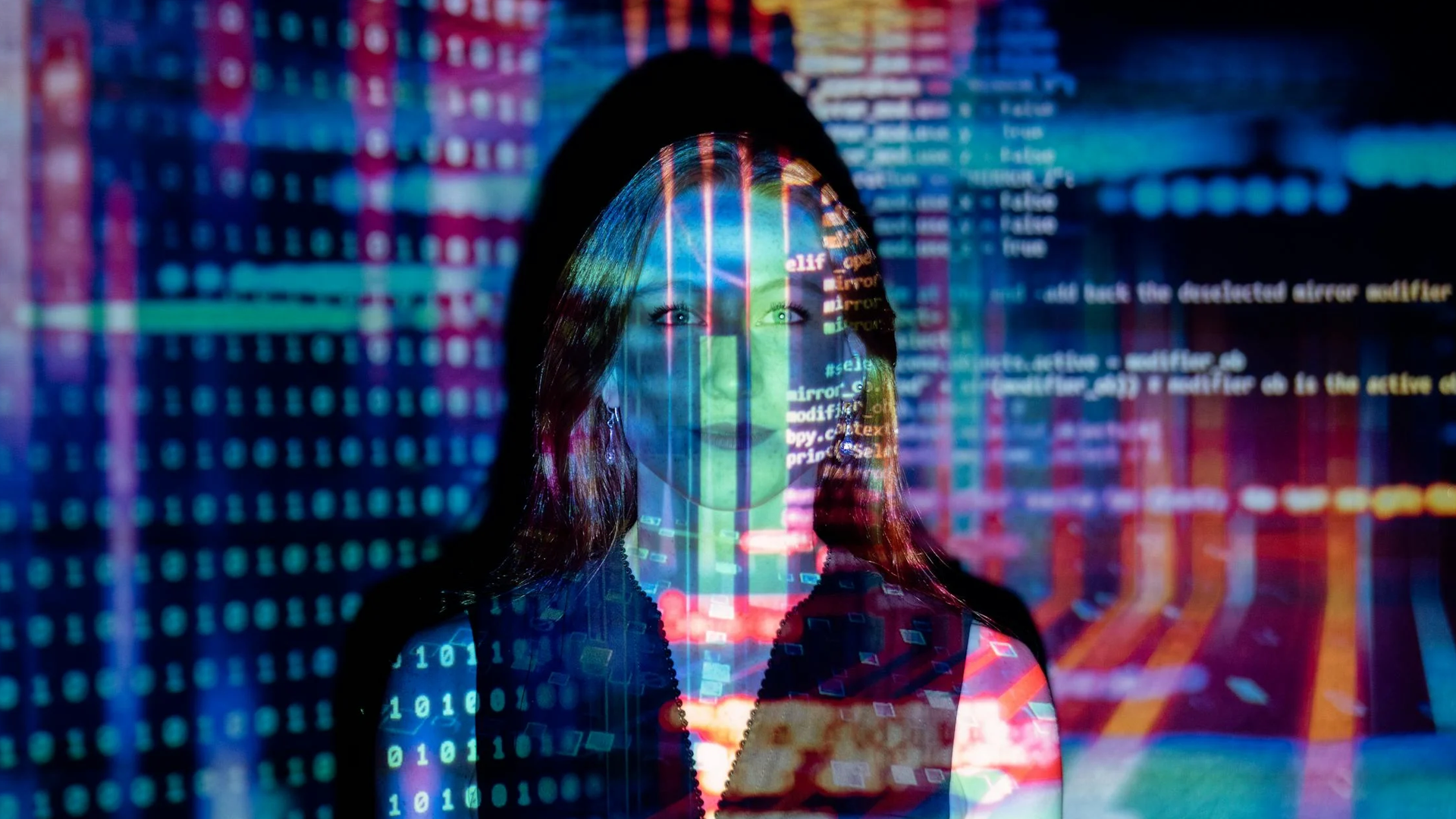 Code Projected Over Woman